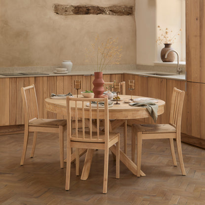 Amelia Extendable Whitewash Oval Dining Table Set  - 6 Seater - Tilly Natural String Dining Chairs - Whitewash Oak Legs - Laura James