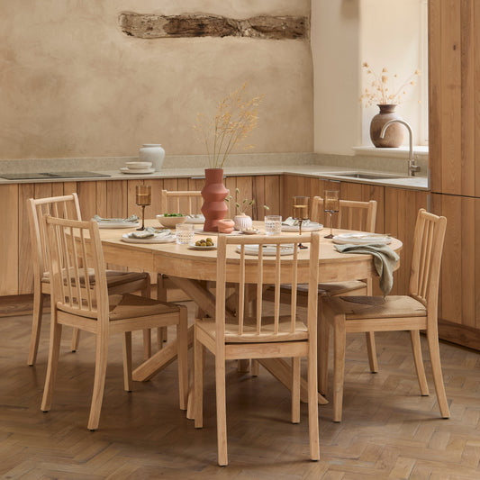 Amelia Extendable Whitewash Oval Dining Table Set  - 6 Seater - Tilly Natural String Dining Chairs - Whitewash Oak Legs - Laura James