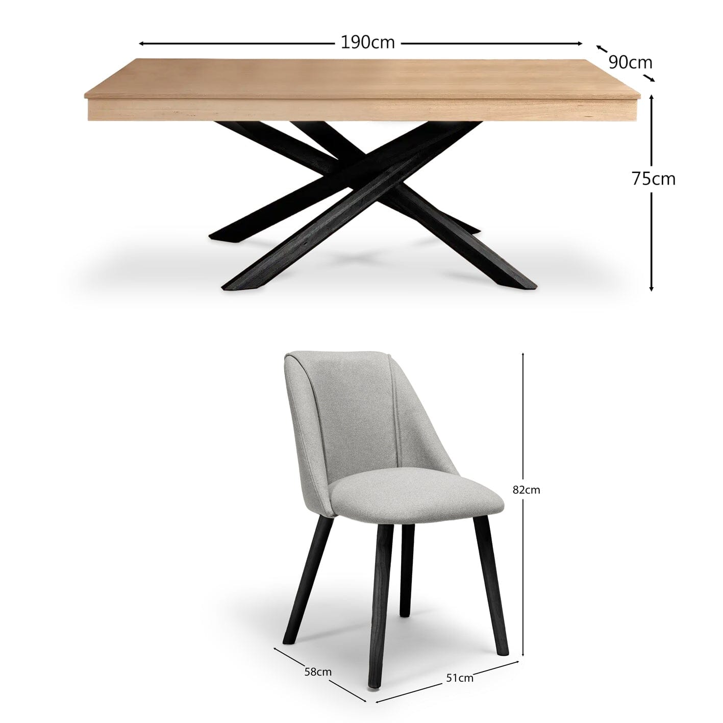 Amelia Whitewash Dining Table Set - 6 Seater - Freya Fossil Dining Chairs with Black Legs - Laura James 