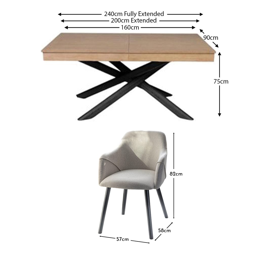 Amelia Whitewash Extendable Dining Table Set - 6 Seater - Freya Oatmeal Carver Chairs With Black Legs - Laura Jams