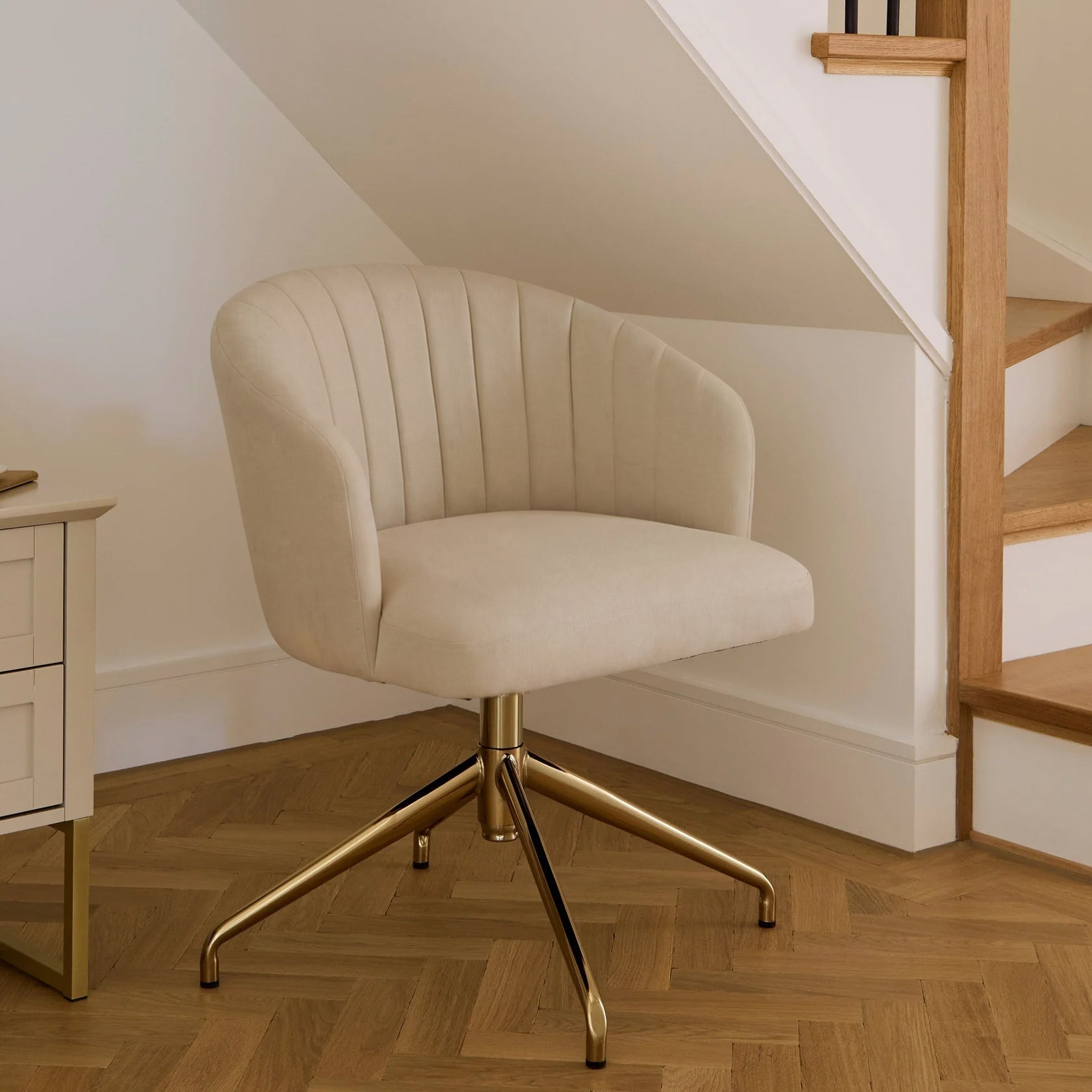 Arabella Office Swivel Chair - Natural Beige with Gold Legs - Laura James
