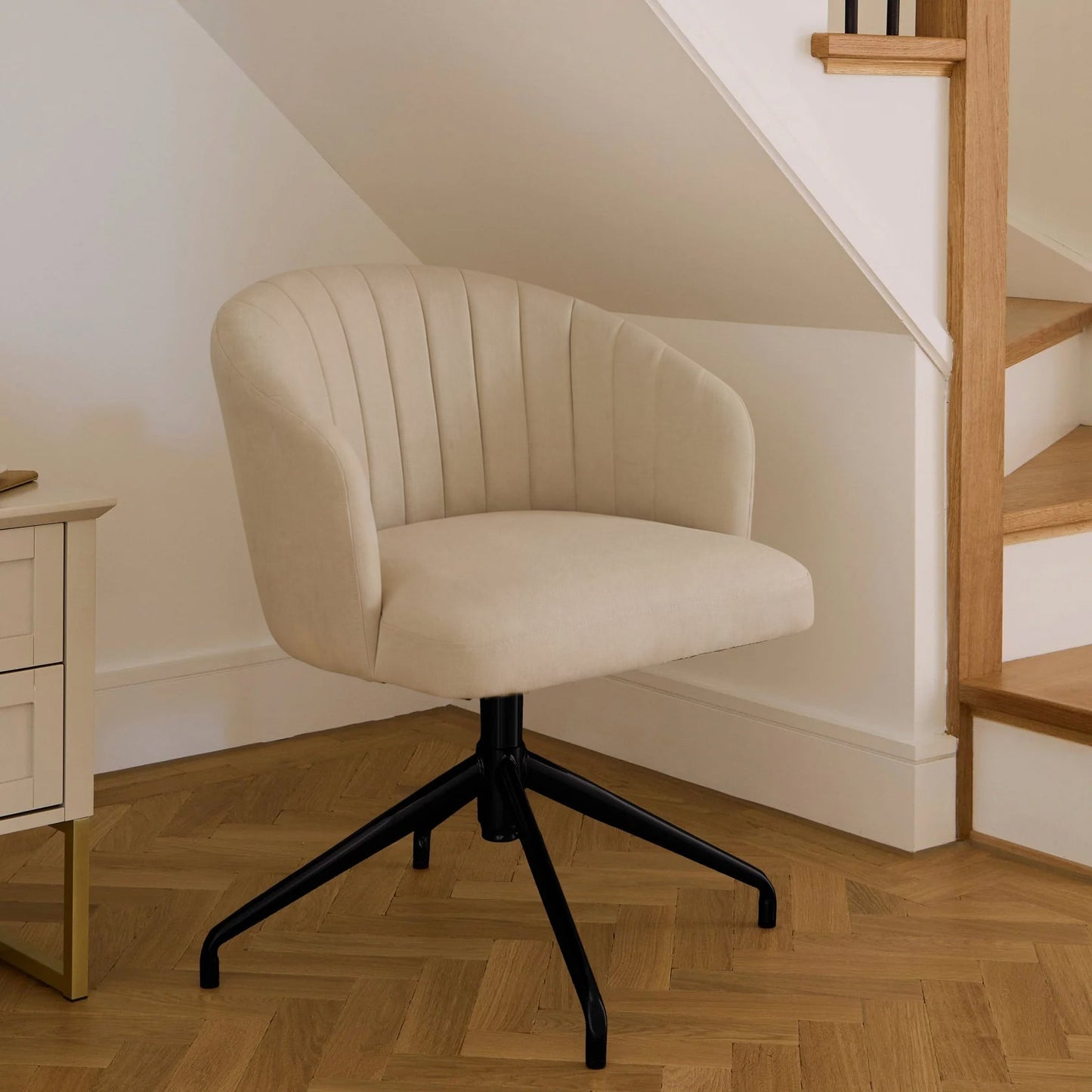Arabella Office Swivel Chair - Natural Beige with Black Legs- Laura James