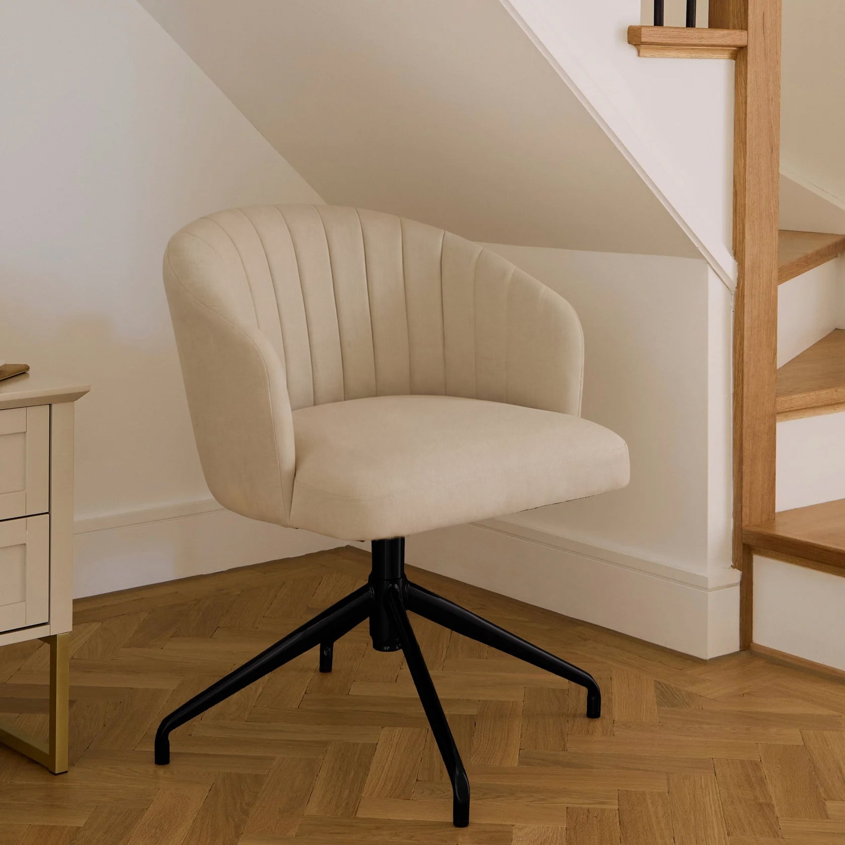 Arabella Office Swivel Chair - Natural Beige with Black Legs- Laura James