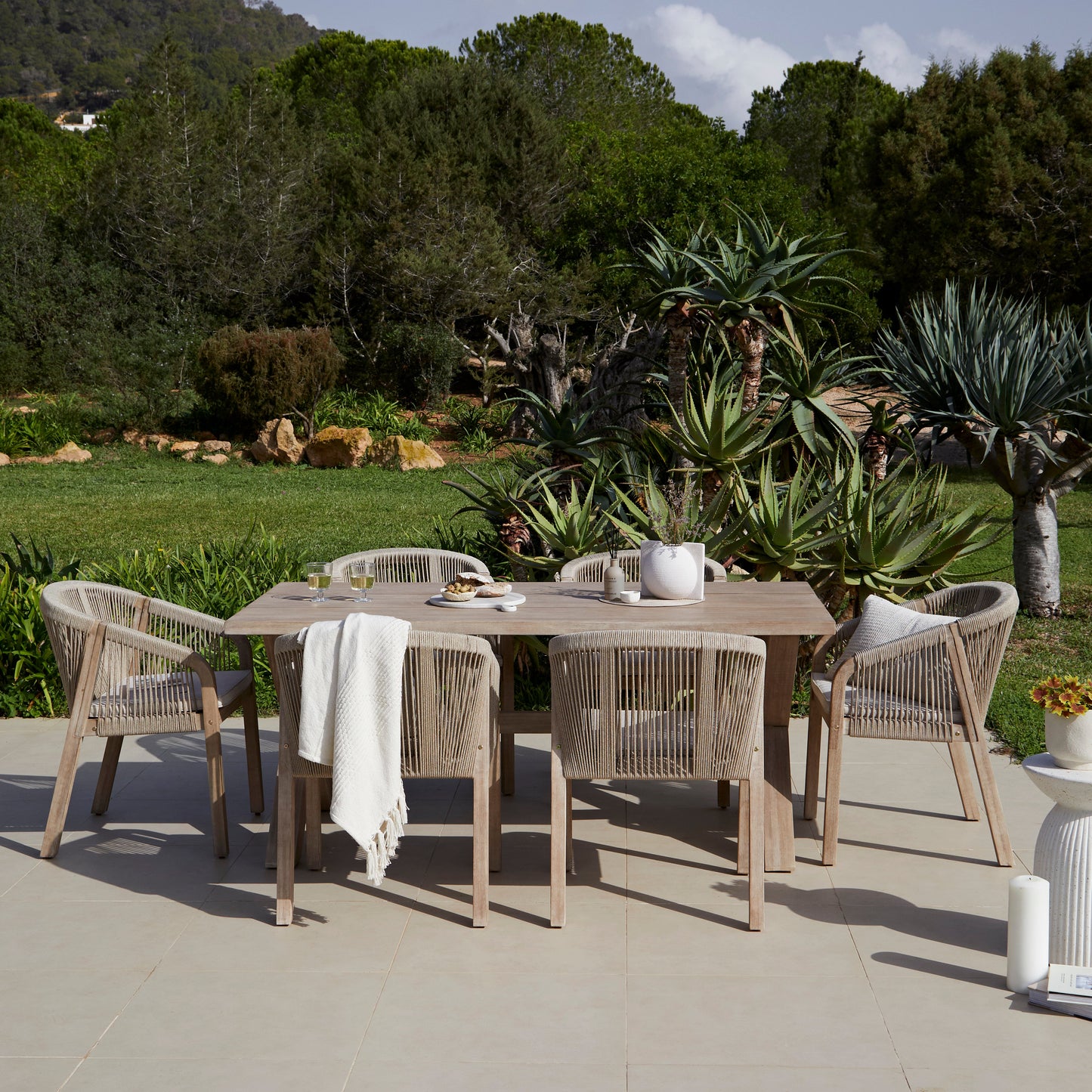 Charlotte 6 Seater Wooden Garden Dining Set with 6 Nala Sand Cushioned Chairs