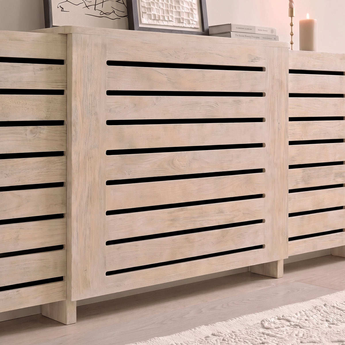 Asha Adjustable Radiator Cover - Chalked Mango Wood - Laura James 