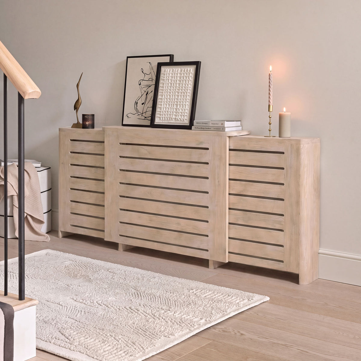 Asha Adjustable Radiator Cover - Chalked Mango Wood - Laura James 