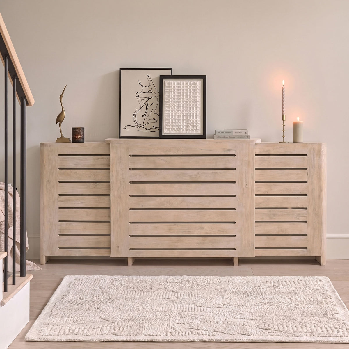 Asha Adjustable Radiator Cover - Chalked Mango Wood - Laura James 