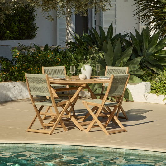 Ashby 4 Seater White Acacia Garden Dining Set with Cove Green Rope Chairs - 130cm - Laura James