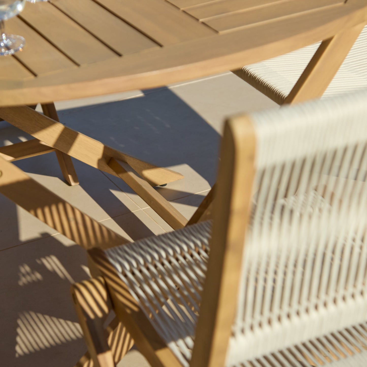 Ashby 6 Seater White Acacia Garden Dining Set with Cove Beige Rope Chairs - 130cm - Laura James