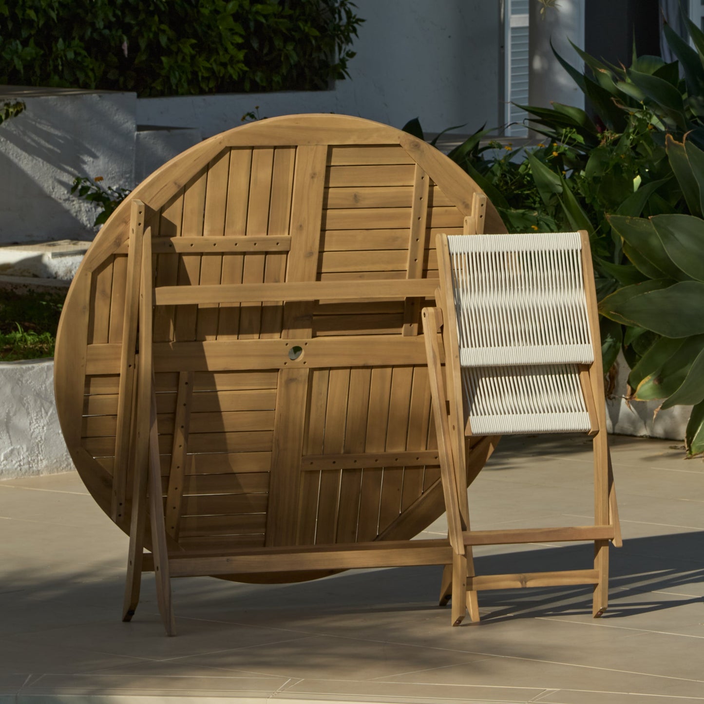 Ashby 6 Seater White Acacia Garden Dining Set with Cove Beige Rope Chairs - 130cm - Laura James