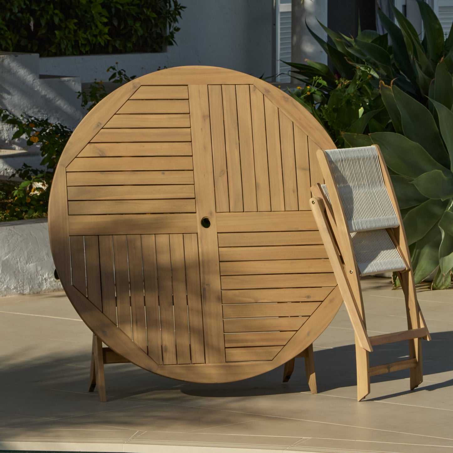 Ashby 6 Seater White Acacia Garden Dining Set with Cove Beige Rope Chairs - 130cm - Laura James