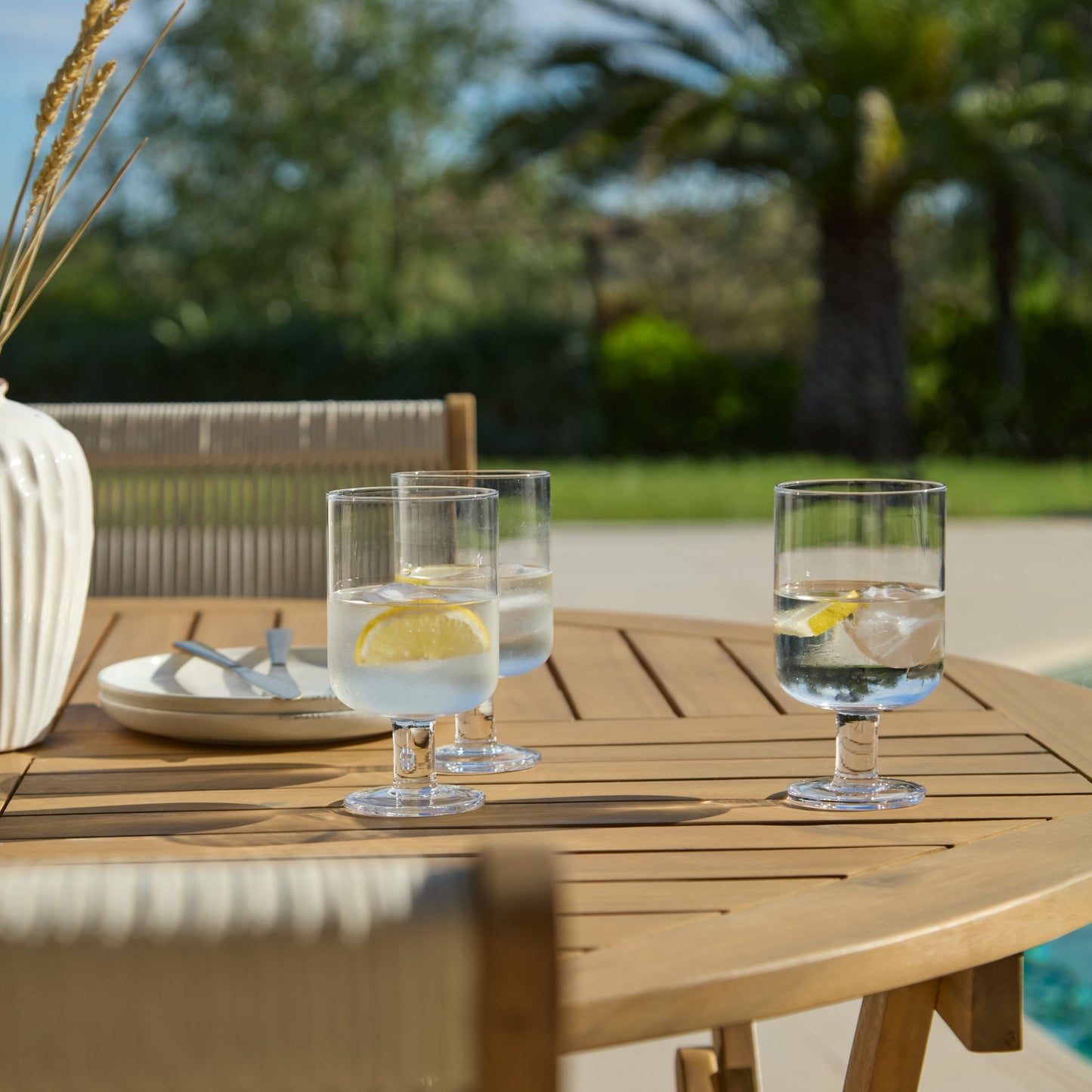 Ashby 6 Seater White Acacia Garden Dining Set with Cove Beige Rope Chairs - 130cm - Laura James