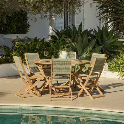 Ashby 6 Seater White Acacia Garden Dining Set with Cove Green Rope Chairs - 130cm - Laura James