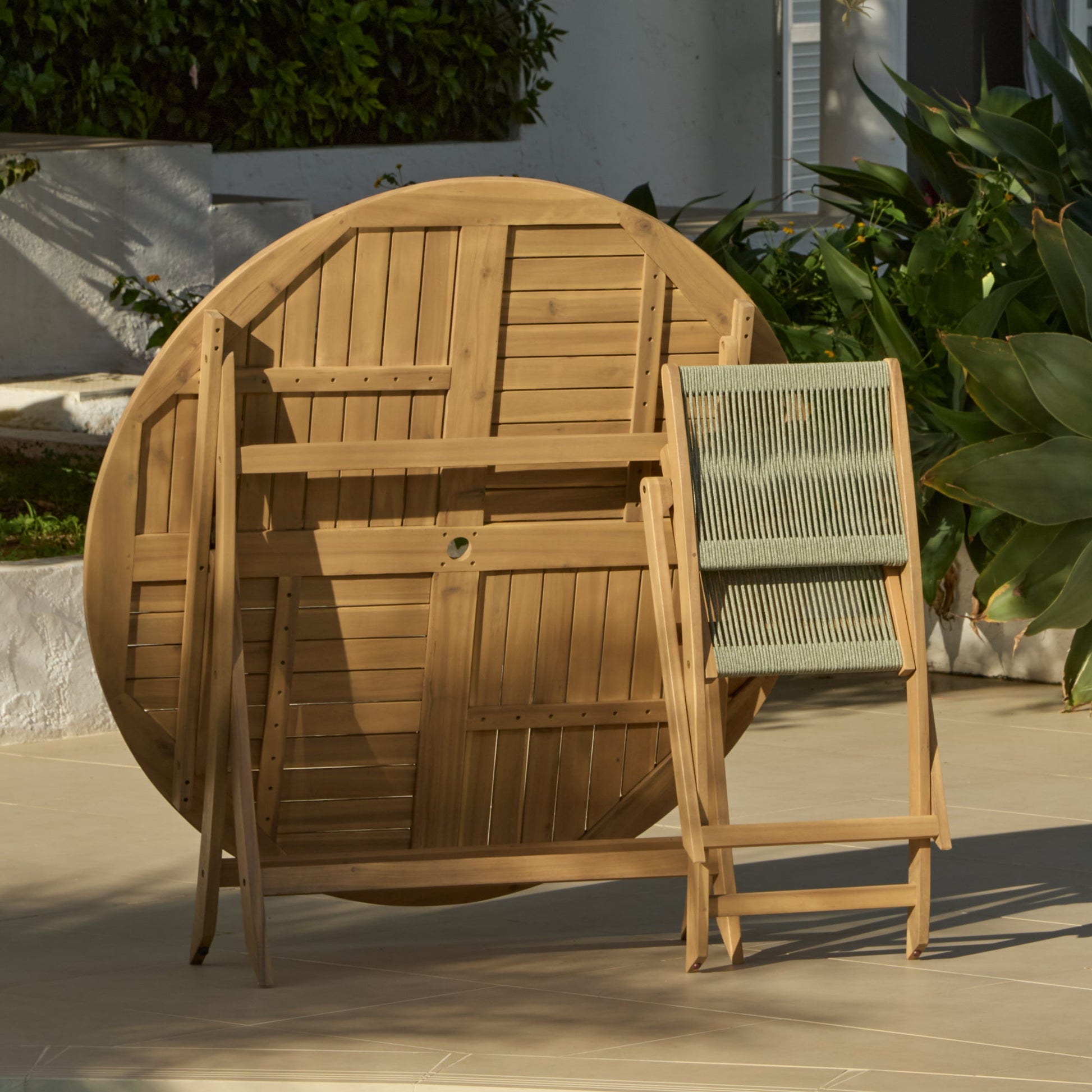 Ashby 6 Seater White Acacia Garden Dining Set with Cove Green Rope Chairs - 130cm - Laura James
