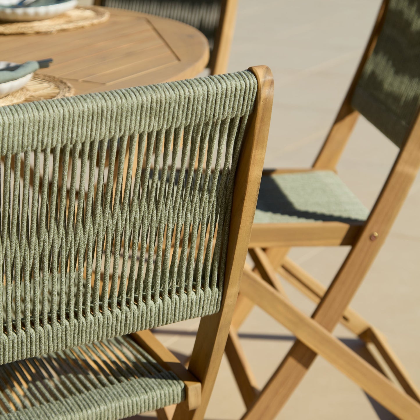 Ashby 6 Seater White Acacia Garden Dining Set with Cove Green Rope Chairs - 130cm - Laura James
