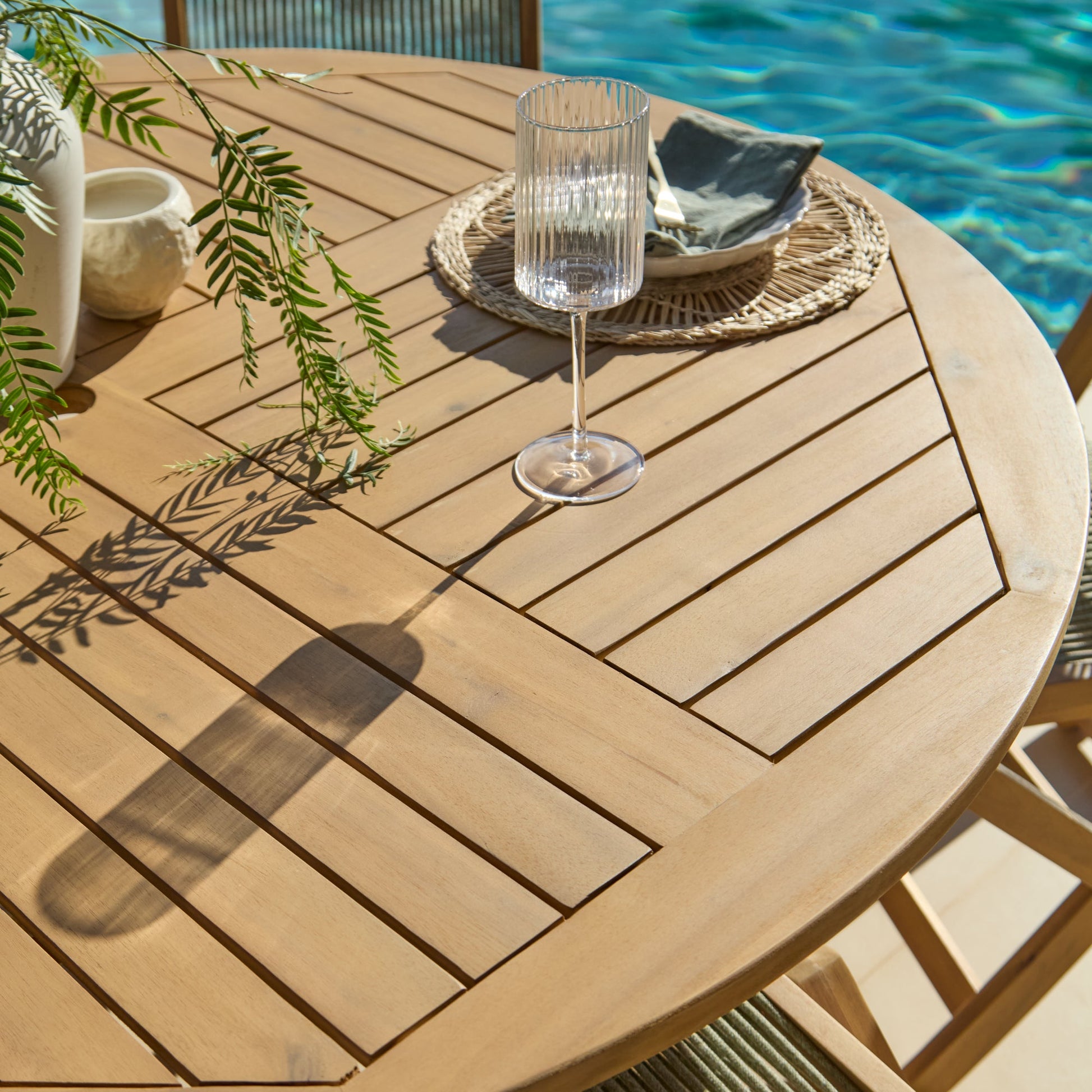 Ashby 6 Seater White Acacia Garden Dining Set with Cove Green Rope Chairs - 130cm - Laura James