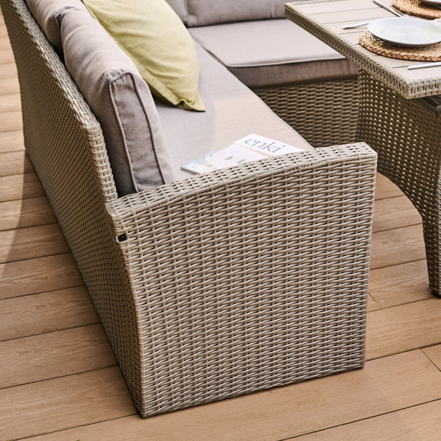 Aston 9 Seater Rattan Garden Corner Dining Set - Light Grey with Polywood Top - Laura James