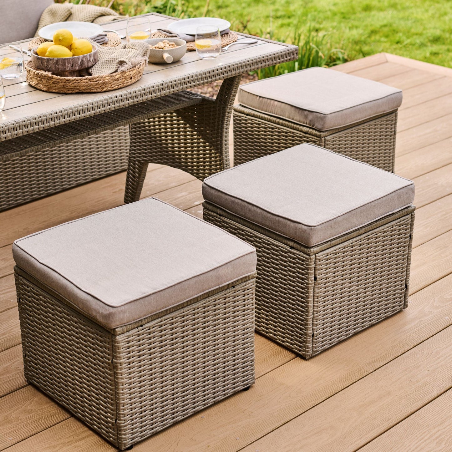 Aston 9 Seater Rattan Garden Corner Dining Set - Light Grey with Polywood Top - Laura James