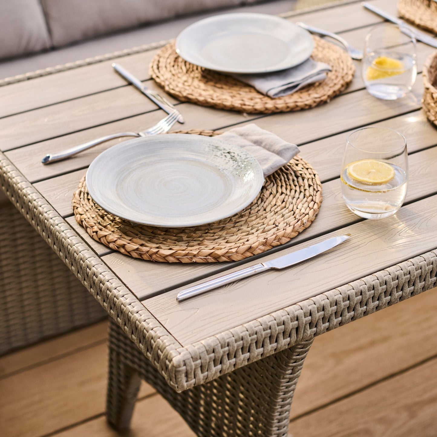 Aston 9 Seater Rattan Garden Corner Dining Set - Light Grey with Polywood Top - Laura James