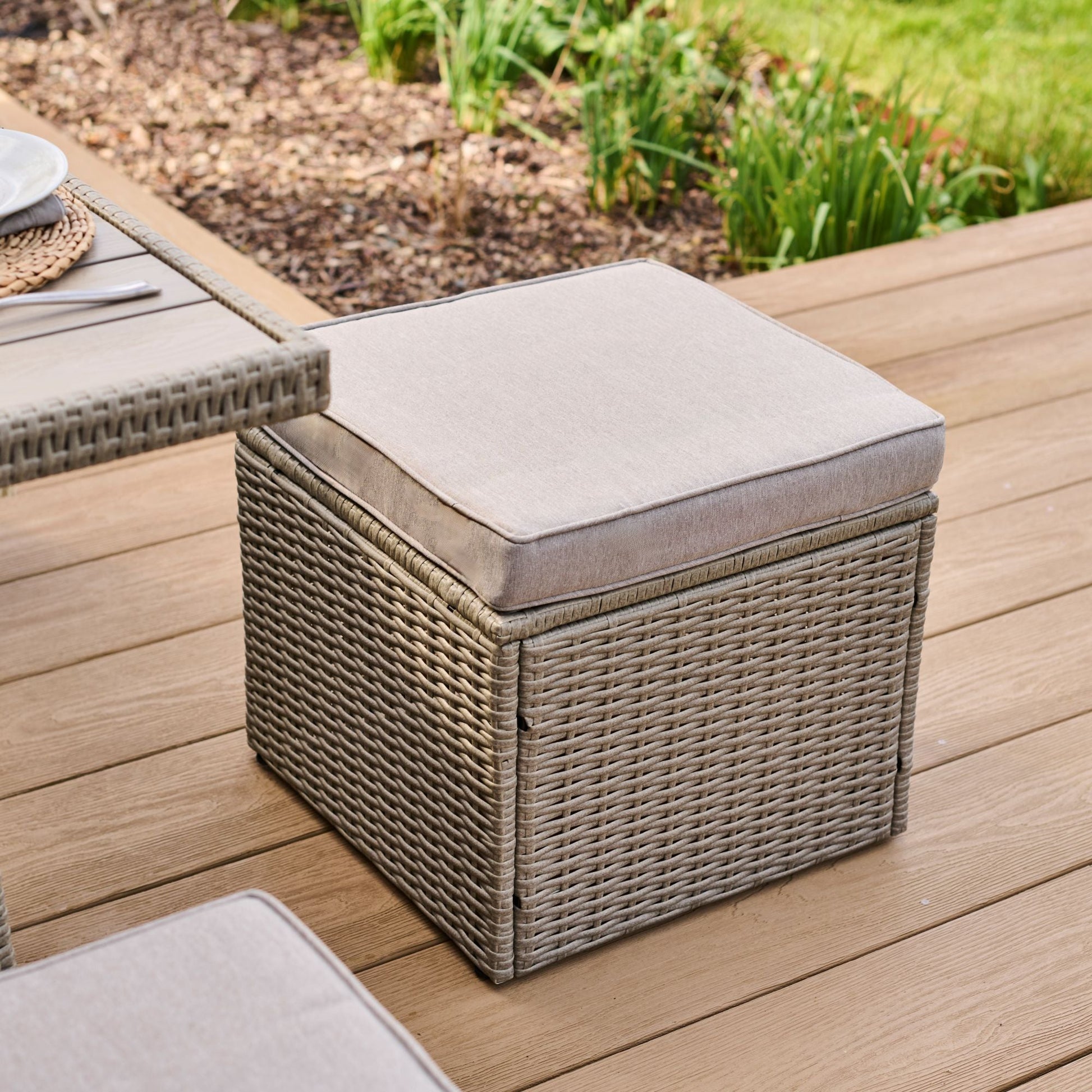 Aston 9 Seater Rattan Garden Corner Dining Set - Light Grey with Polywood Top - Laura James