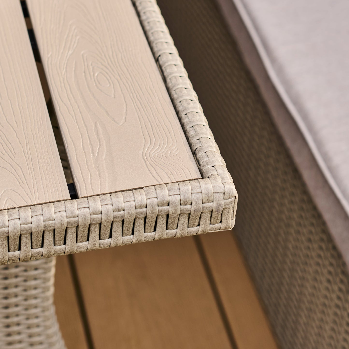 Aston 9 Seater Rattan Garden Corner Dining Set - Light Grey with Polywood Top - Laura James