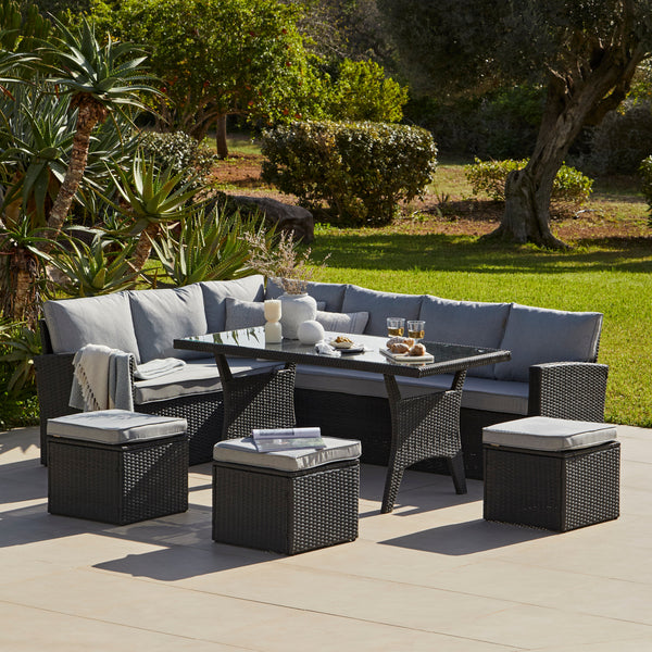 Aston Outdoor Garden Rattan Corner Sofa Set Seater Black
