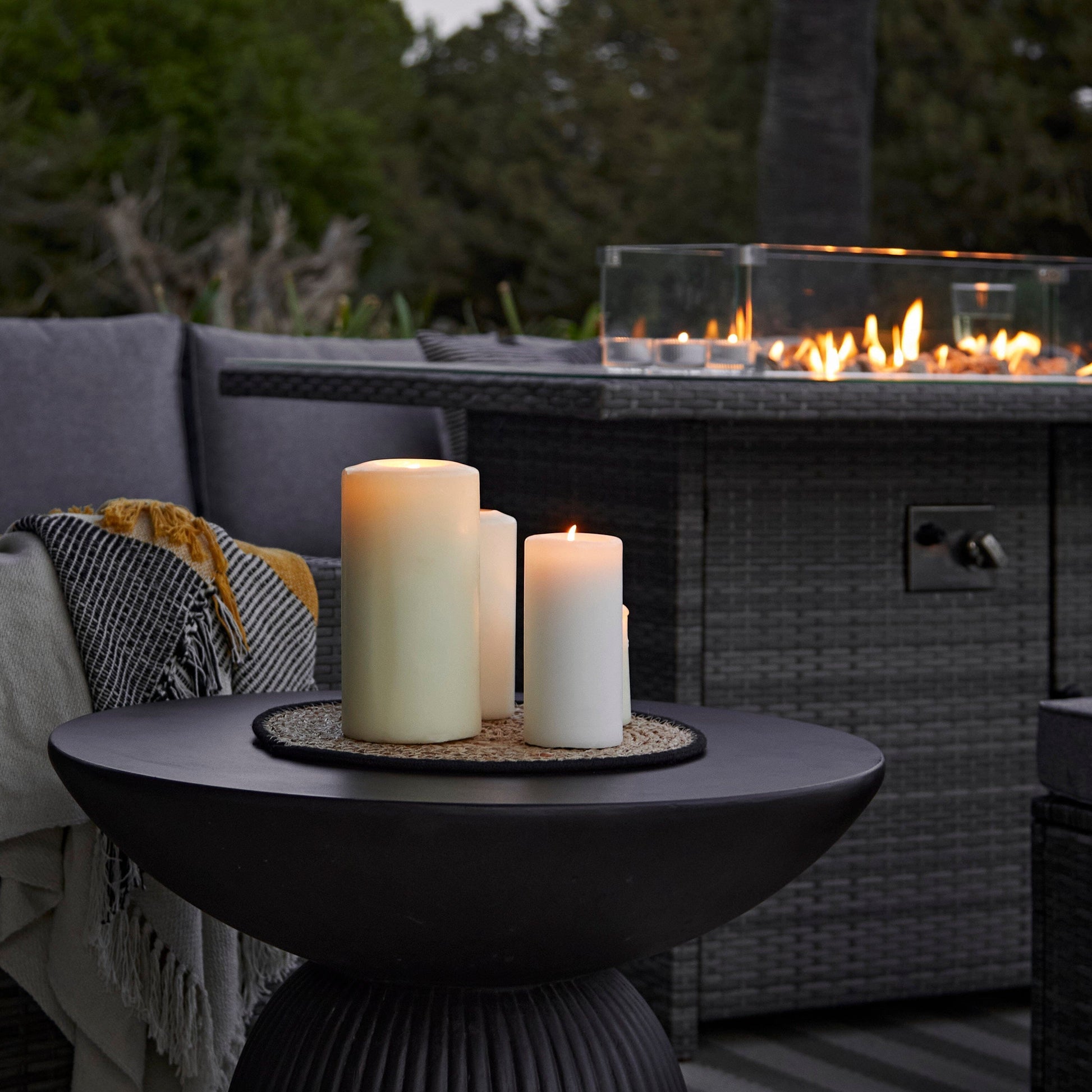 Aston 9 Seater Garden Sofa Set with Fire Pit - Grey - Laura James 