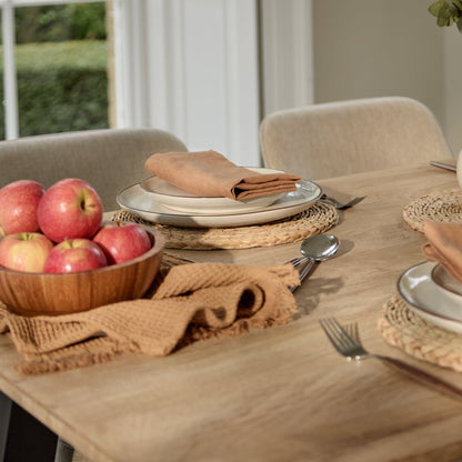 Atlas 160cm Chalked Mango Wood Dining Table Set - 6 Seater - Dolly Dining Chairs - Mink Taupe with Black Legs - Laura James