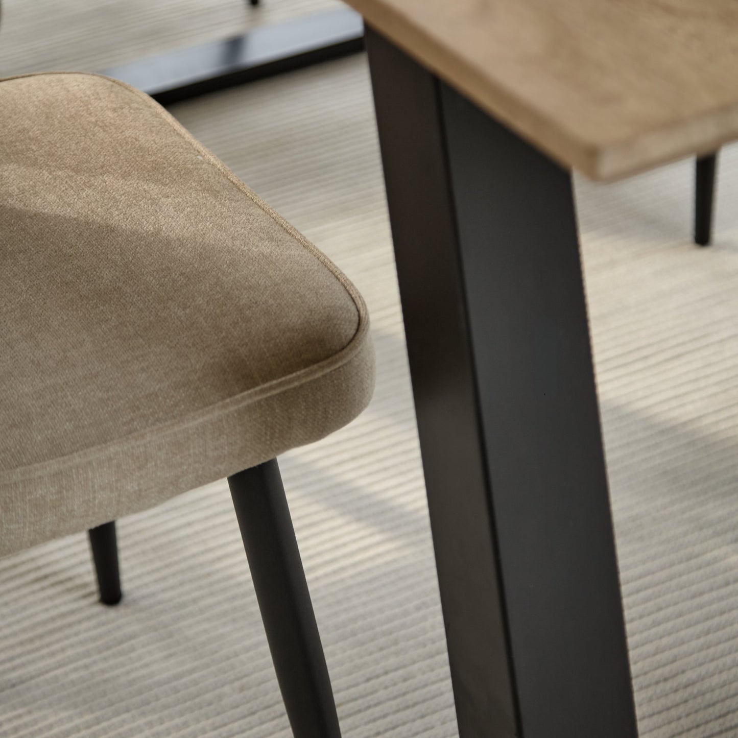 Atlas 160cm Chalked Mango Wood Dining Table Set - 6 Seater - Dolly Dining Chairs - Mink Taupe with Black Legs - Laura James