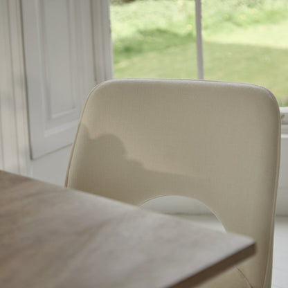 Atlas 160cm Chalked Mango Wood Dining Table Set - 6 Seater - Dolly Dining Chairs - Oyster White - Black Legs - Laura James