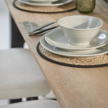 Atlas 160cm Chalked Mango Wood Dining Table Set - 6 Seater - Dolly Dining Chairs - Oyster White - Black Legs - Laura James