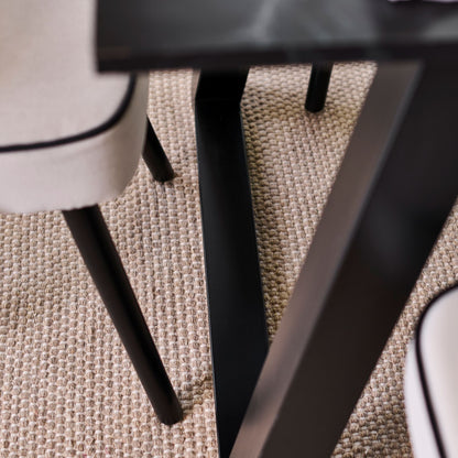 Atlas 160cm Black Marble Veneer Dining Table Set - 6 Seater - Marilyn Dining Chairs - Ivory - Black Piping & Black Legs - Laura James