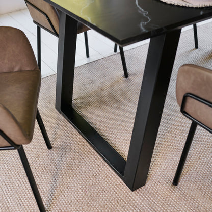 Atlas 160cm Black Marble Veneer Dining Table Set - 6 Seater - Reagan Dining Armchairs - Almond Brown - Laura James