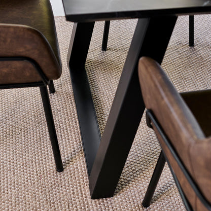 Atlas 160cm Black Marble Veneer Dining Table Set - 6 Seater - Reagan Dining Armchairs - Saddle Brown - Laura James