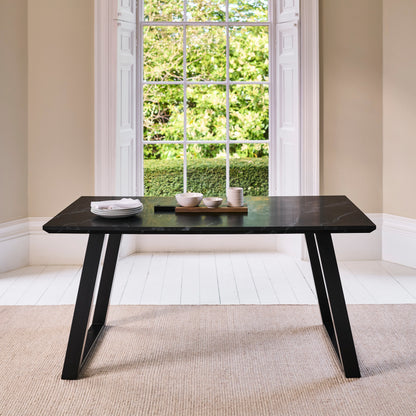 Atlas Black Marble Dining Table - Black Metal Legs - Laura James