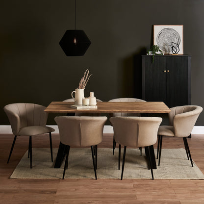 Atlas Chalked Mango Wood Dining Table - 6 Seater - Cleo Soft Beige Dining Chairs - Black Legs- Laura James 