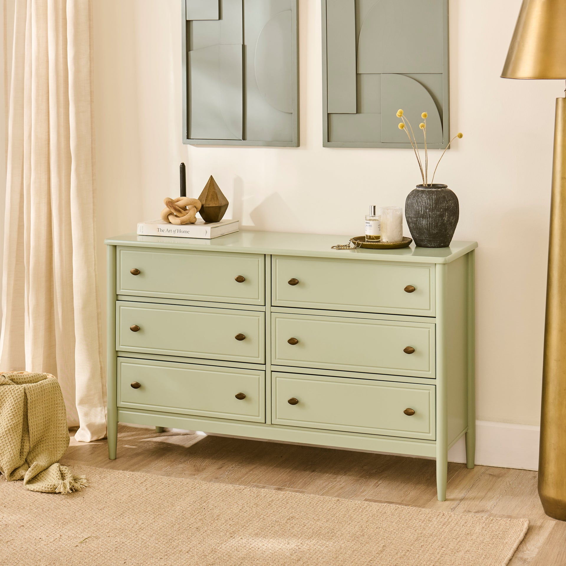 green emerald velvet dress Richmond Ridged Wide 6 Drawer Dresser, Matte Sage Green main image 1