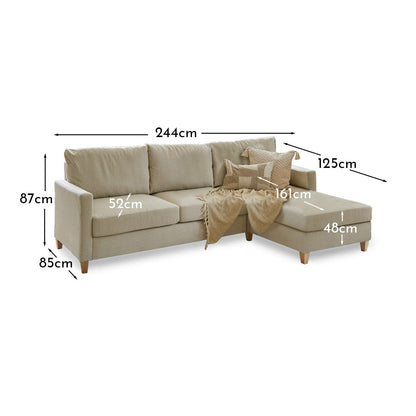 Ava Large Chaise Corner Sofa - Right Hand - Sand with Pale Oak Legs
- Laura James