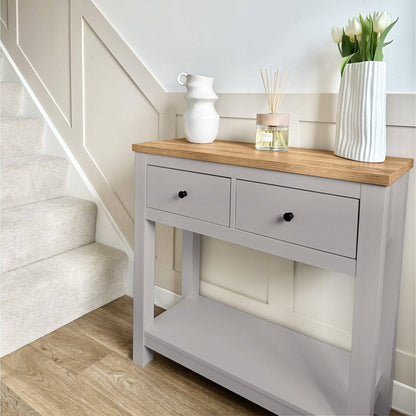 Bampton Stone Grey 2 Drawer Console Table - Laura James 