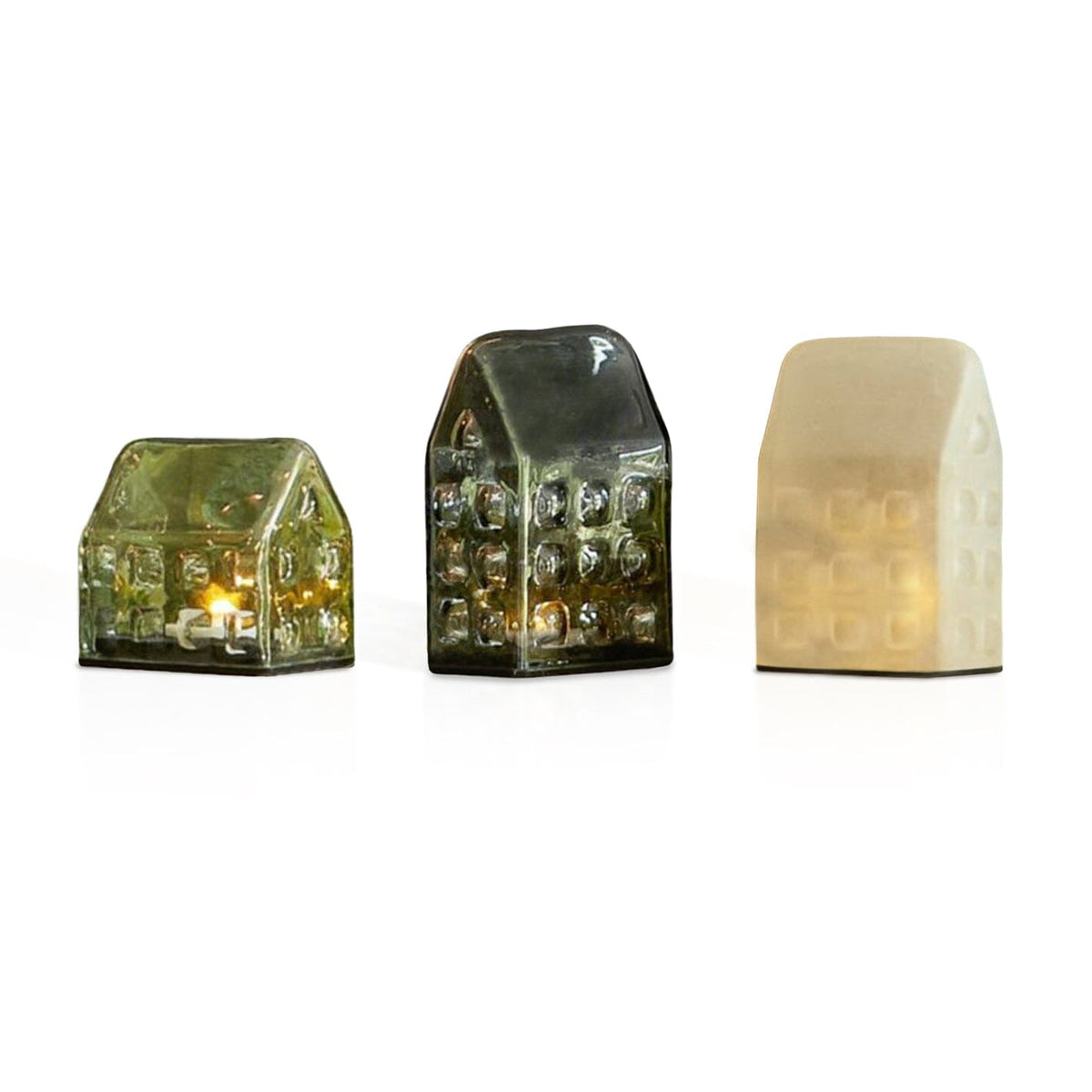 Brockley LED Light Up Houses - Set Of 3 - Glass