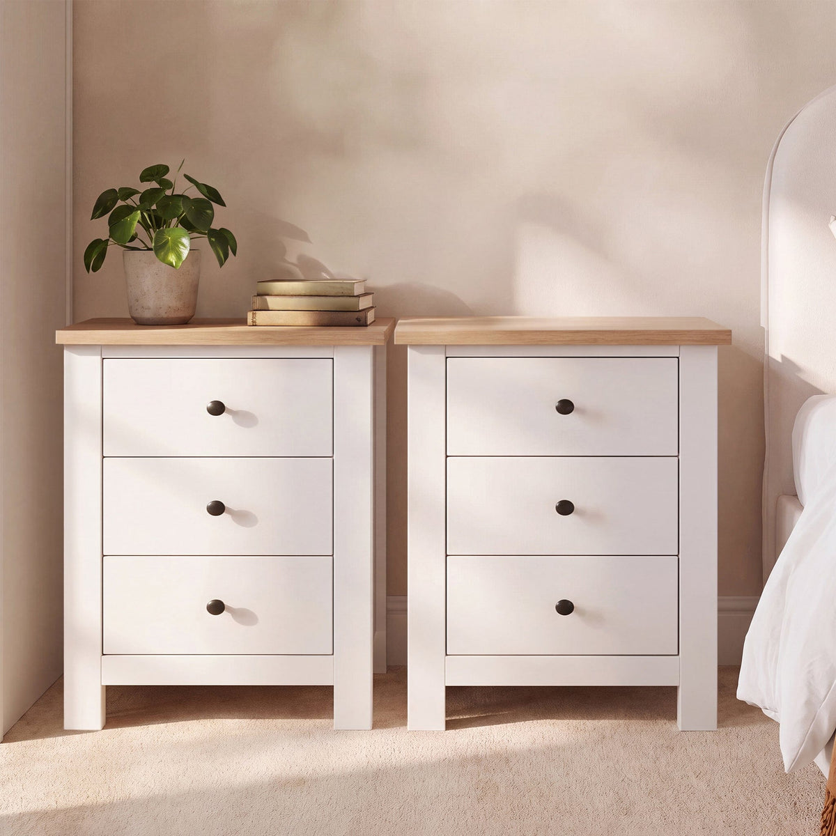 Bampton 3 Drawer Bedside Table - Set of 2 - Alabaster White - Laura James 