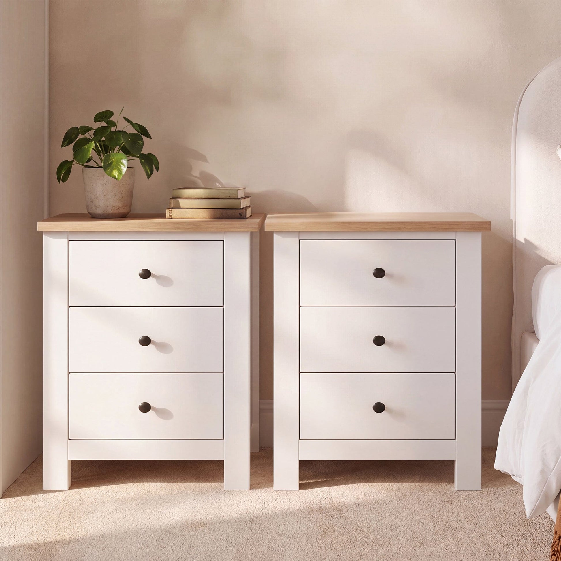 Bampton 3 Drawer Bedside Table - Set of 2 - Alabaster White - Laura James 