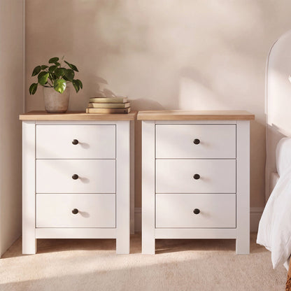 Bampton 3 Drawer Bedside Table - Set of 2 - Alabaster White - Laura James 