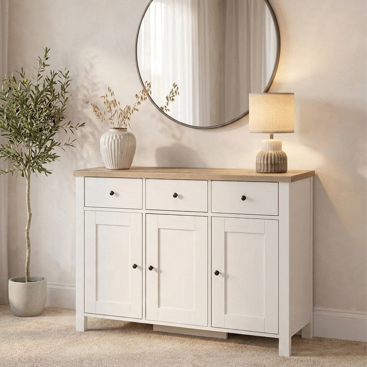Bampton 3 Door Sideboard - Alabaster White - Laura James 
