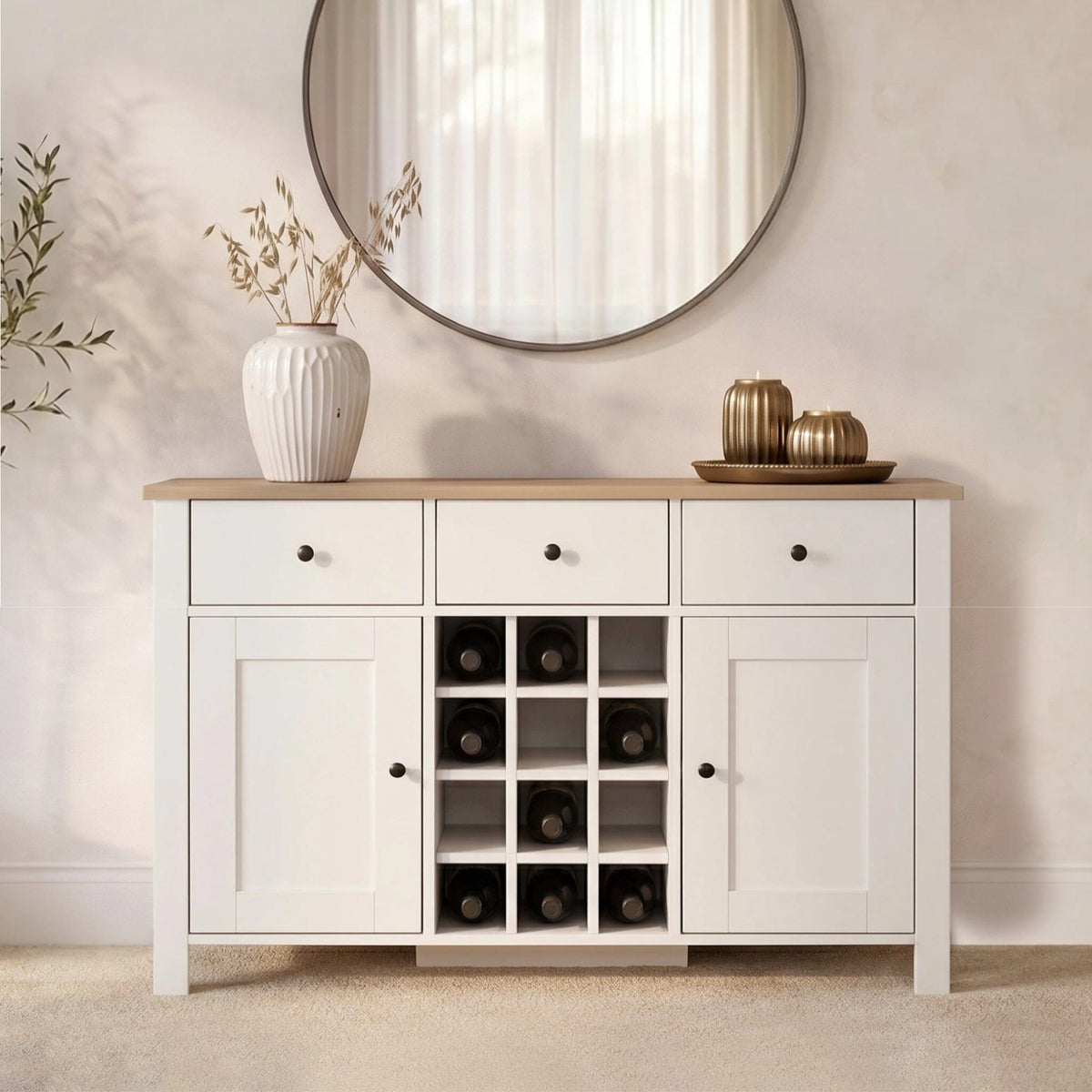 Bampton Sideboard with Wine Rack - Alabaster White - Laura James 