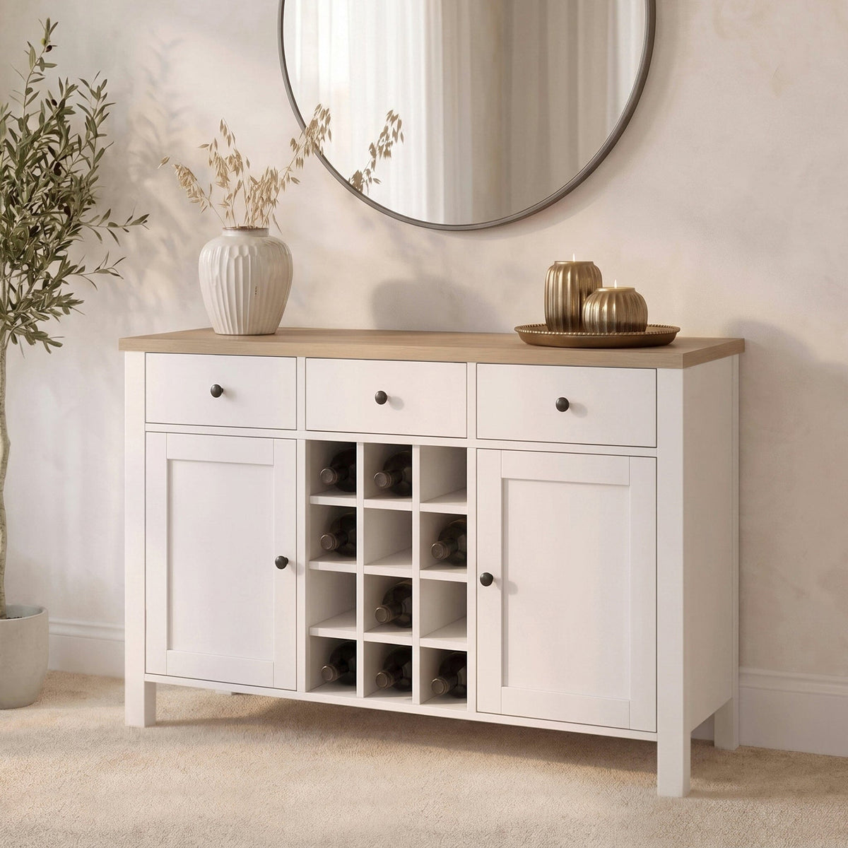 Bampton Sideboard with Wine Rack - Alabaster White - Laura James 