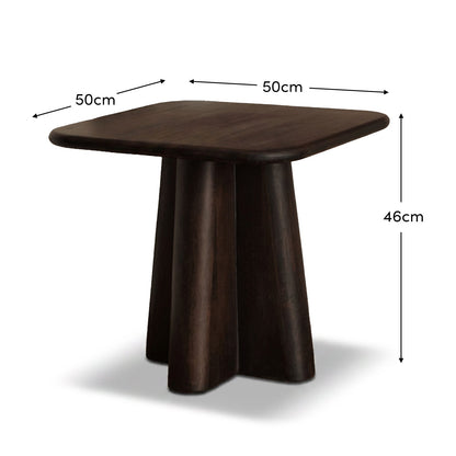 Bastian 50cm Square Side Table - Coffee Brown Mango Wood - Laura James 