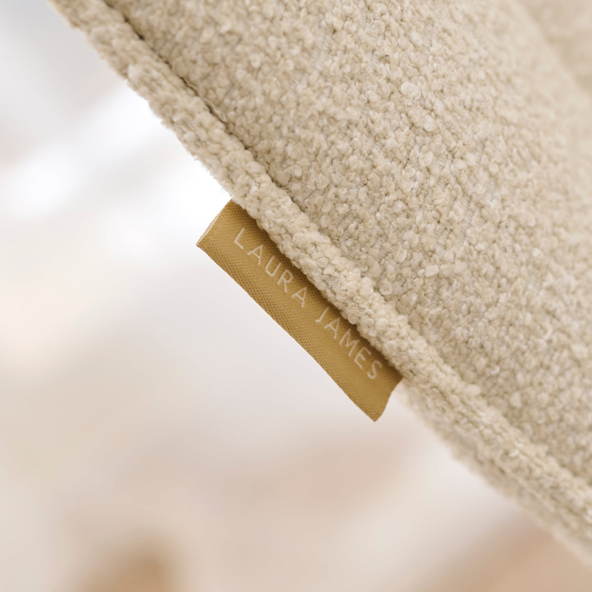 Bella Light Beige Boucle Bar Stool - Black Oak Legs - Laura James 