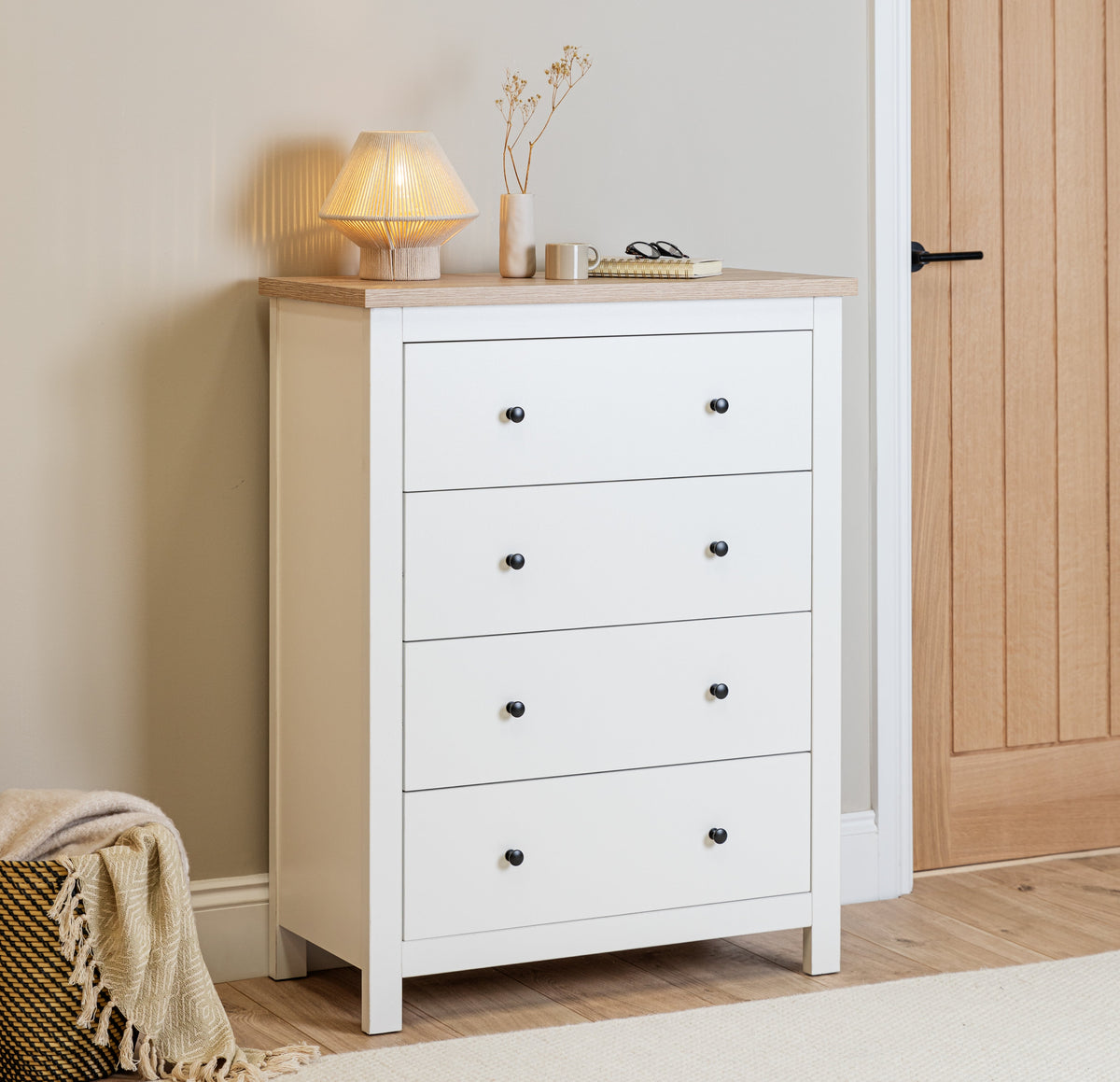 Bampton 4 Drawer Tall Chest of Drawers - White