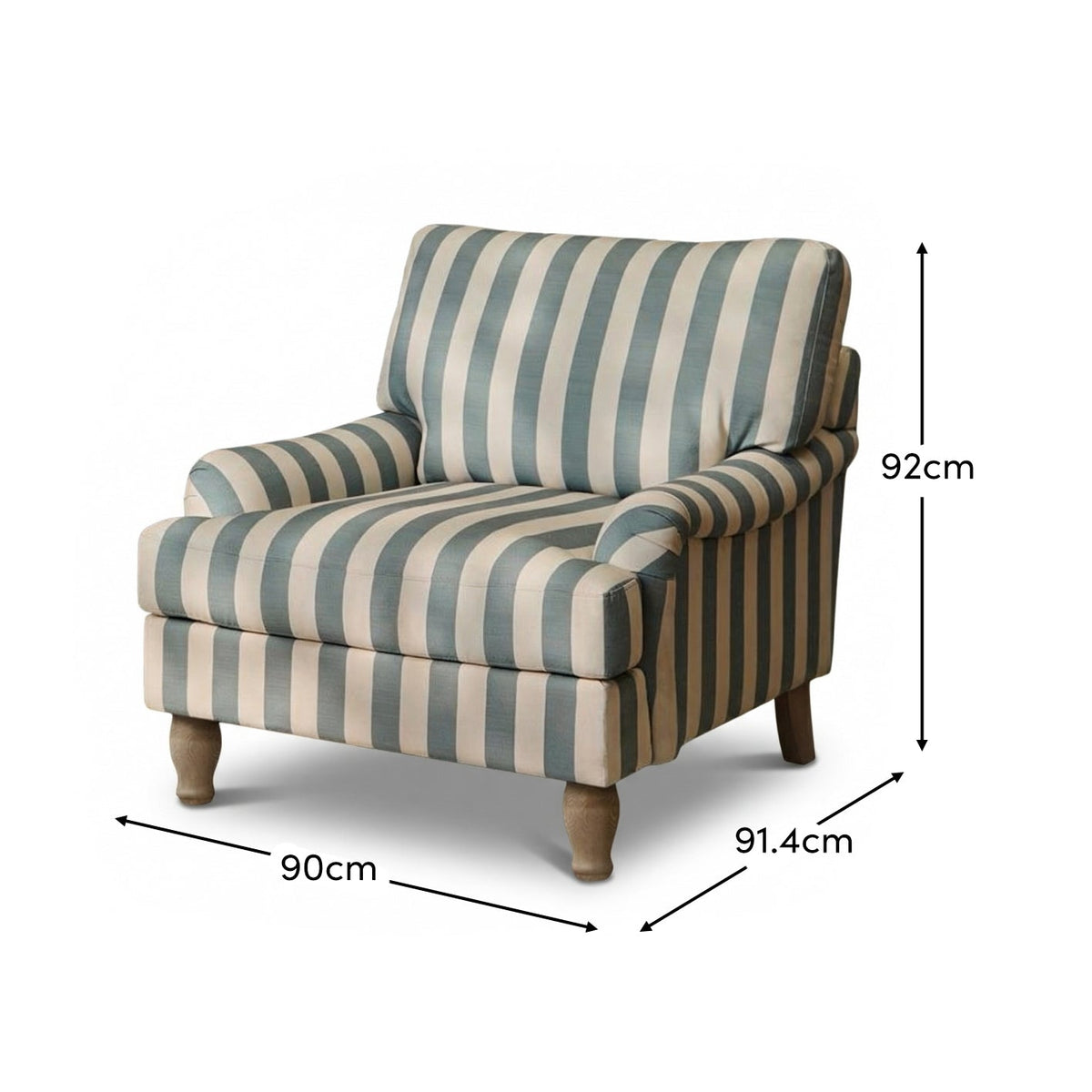 Brea Armchair -  Blue Stripe with Whitewash Legs - Laura James
